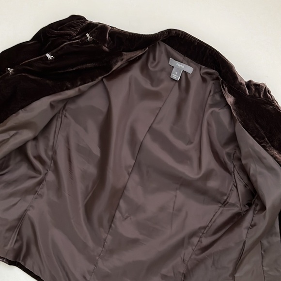 Brown Velvet Blazer Size 4 Floral Embroidered Fully Lined Stand Collar - Picture 6 of 10